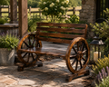 Rustic Wagon Wheel Garden Bench – Solid Wood Outdoor Patio Bench