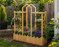 Beautiful wooden planter box with decorative arch trellis