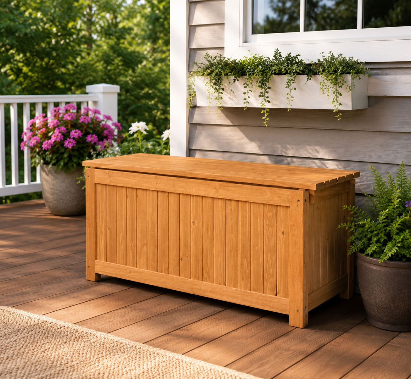 3 in 1 Wood Bench / Storage / Outdoor Raised Garden Bed Planter Box with Open-Ended Base