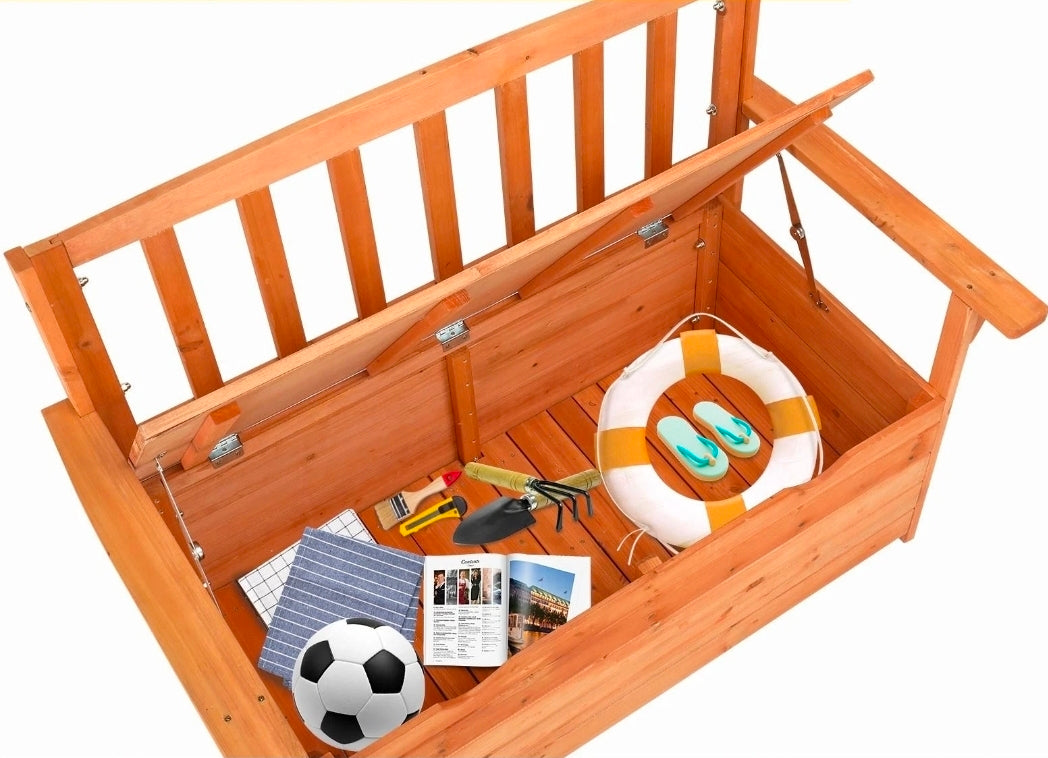 Outdoor Wooden Storage Bench – Patio Deck Box + Seating – Assembled