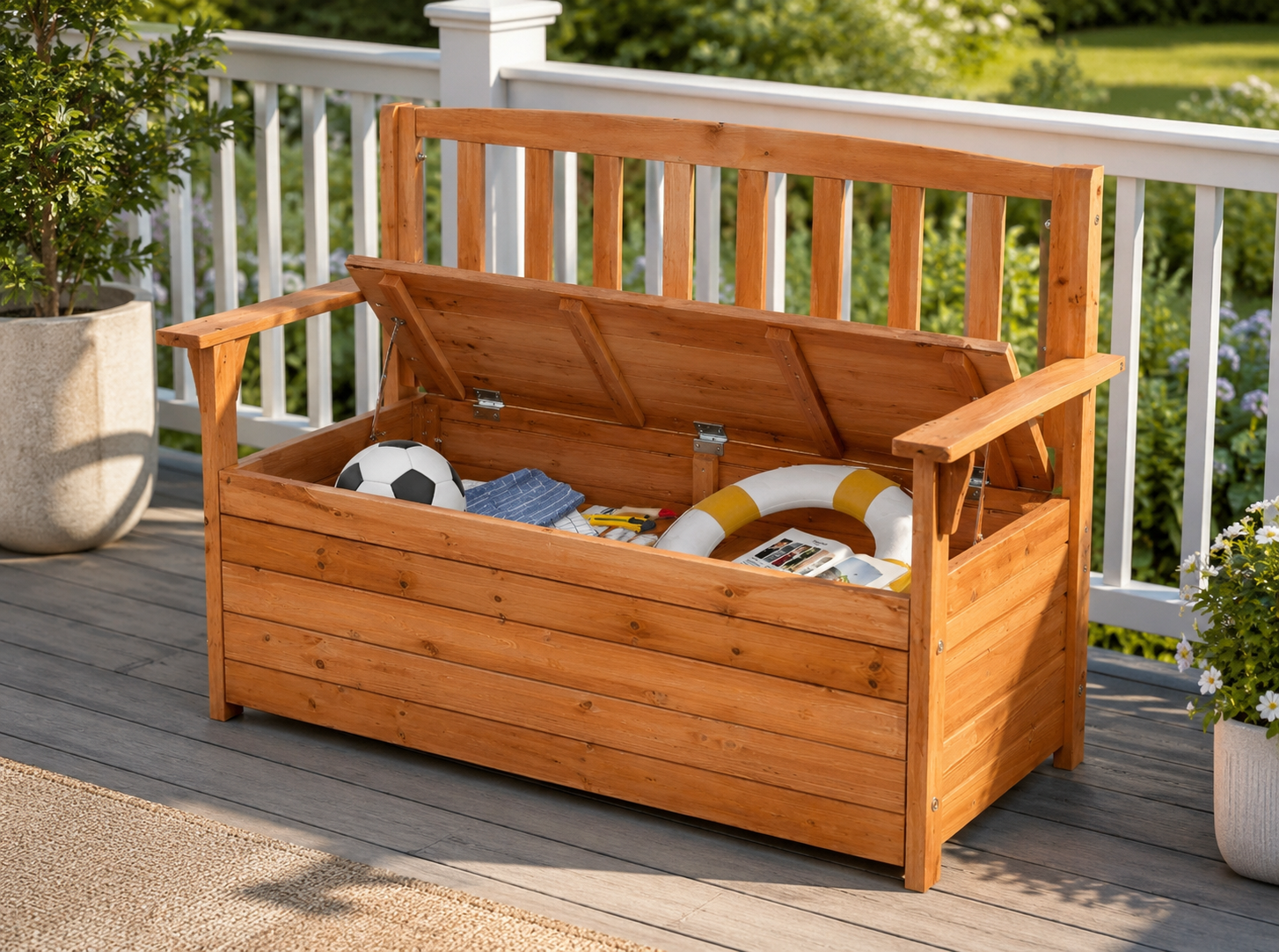 Outdoor Wooden Storage Bench – Patio Deck Box + Seating – Assembled