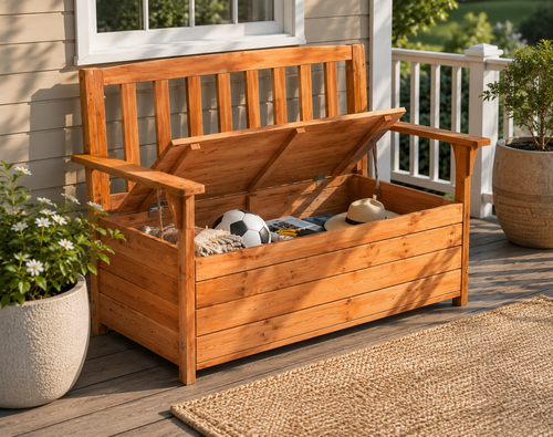 Outdoor Wooden Storage Bench – Patio Deck Box + Seating – Assembled
