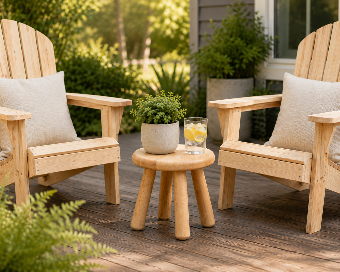 Solid Wood Round Stool | Rustic Side Table | Adirondack Chair Companion | Plant Stand | Foot Rest | Indoor & Outdoor Accent