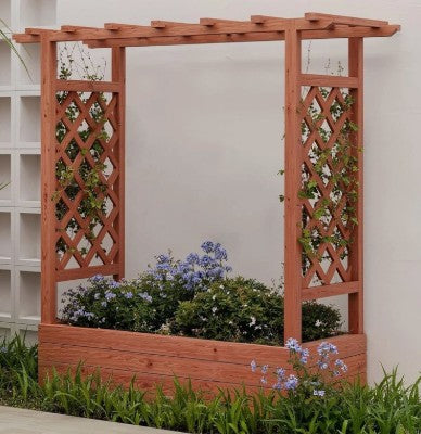 Raised Wooden Garden Planter with Trellis Arch
